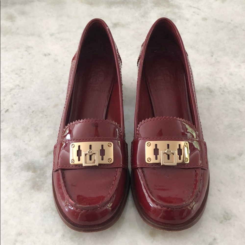 Tory Burch loafer heels shiny leather